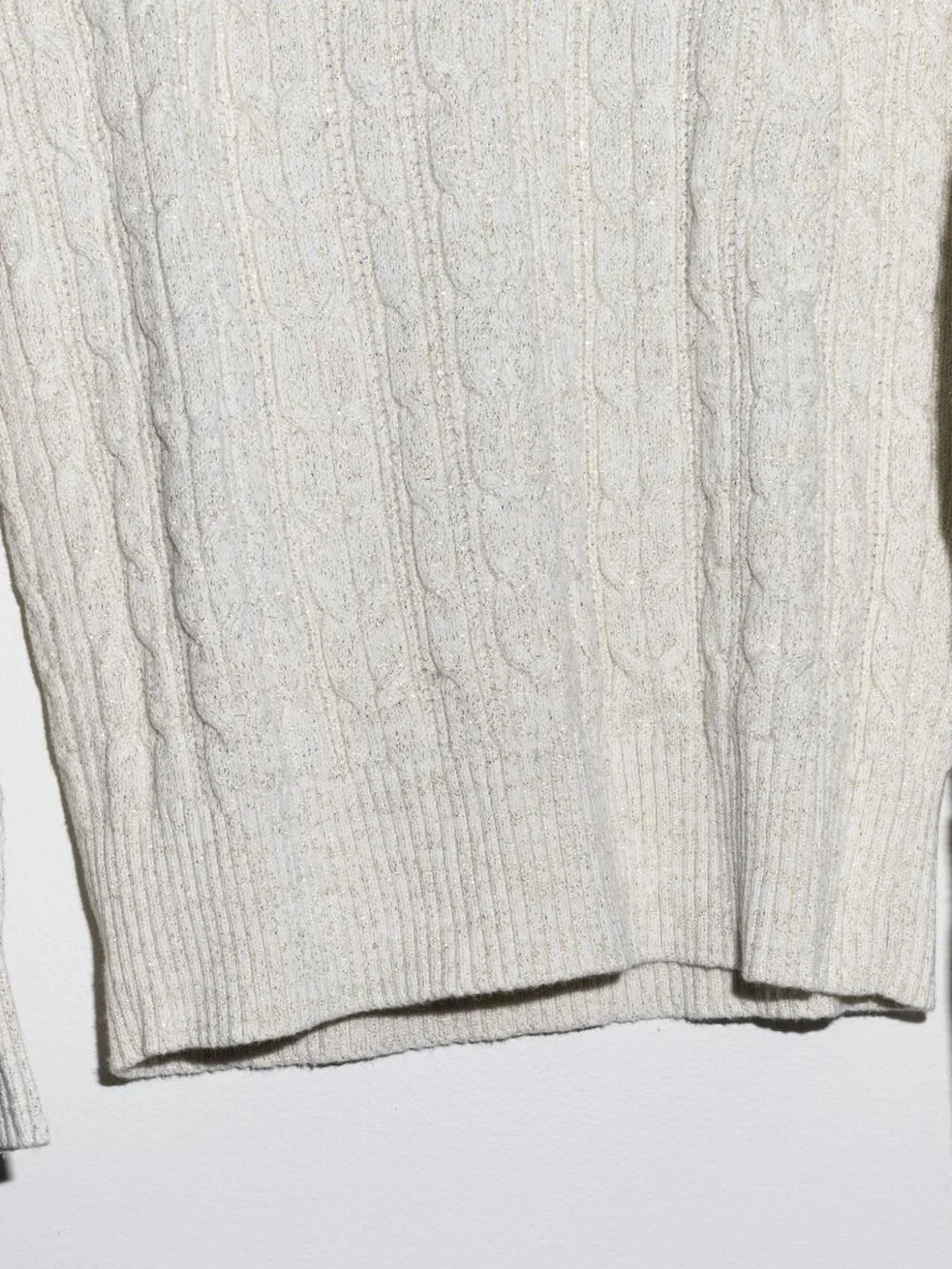 St. John's Bay IVORY & SILVER Cable Knit Pullover CHUNKY Sweater